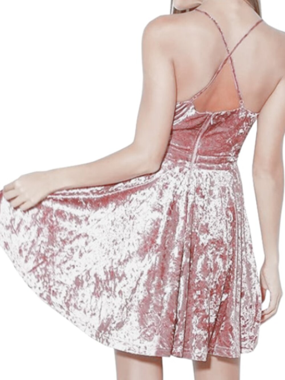 R.Vivimos NWT Women's Crushed Velvet Spaghetti Straps V Neck Club Party Pleated - Picture 2 of 9